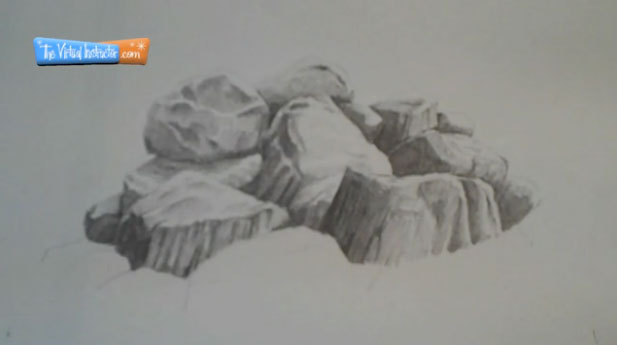 How to Draw Rocks Step 5 -Finish the drawing with softer graphite